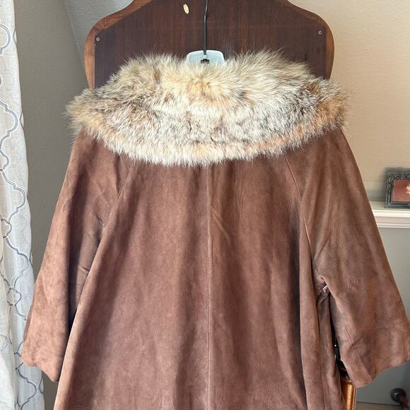 Vintage Highlander Leather winter coat Brown w/ Fur Collar M/L - Picture 9 of 15